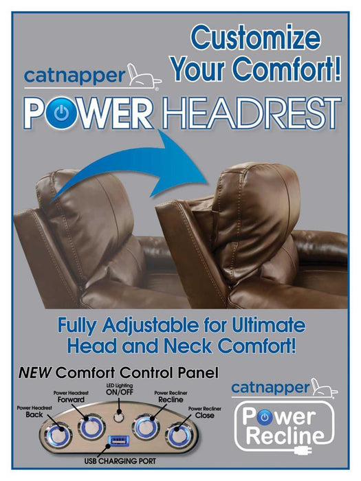 Catnapper Thornton Power Headrest/Power Lay Flat Recliner in Black