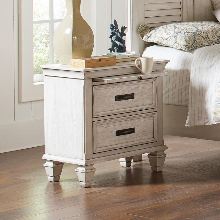Franco Antique White Two-Drawer Nightstand With Tray