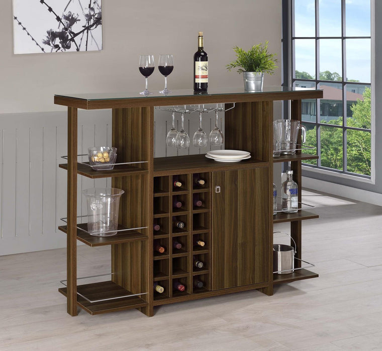 Evelio Bar Unit with Wine Bottle Storage Walnut