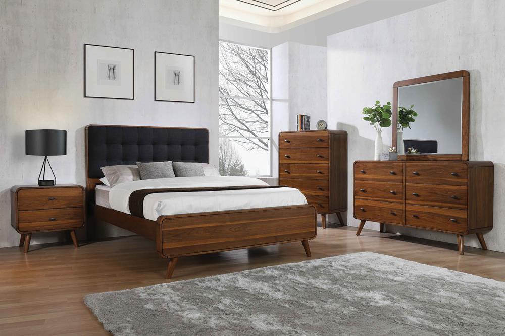 Robyn California King Bed with Upholstered Headboard Dark Walnut