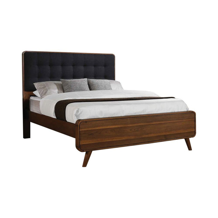Robyn California King Bed with Upholstered Headboard Dark Walnut